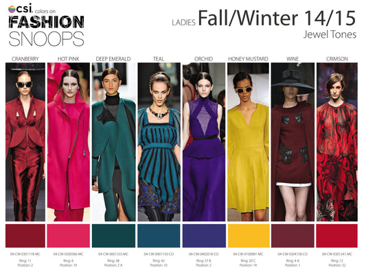 CSI Colors on Fashion Snoops. Ladies Fall/Winter 14/15 Jewel Tones.